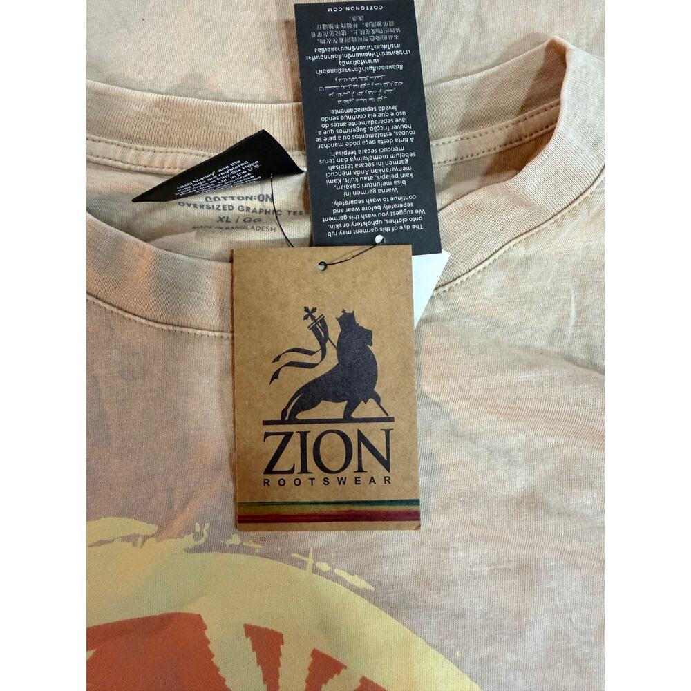 NWT Zion Rootswear Bob Marley Graphic XL Tan Reggae Roots Rock Oversized Tee - Picture 4 of 4